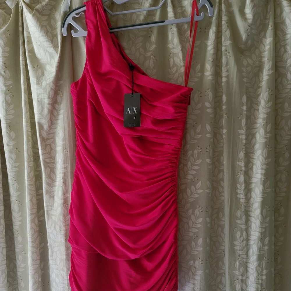 NEW Armani Exchange Red-pink 1 Shoulder Dress